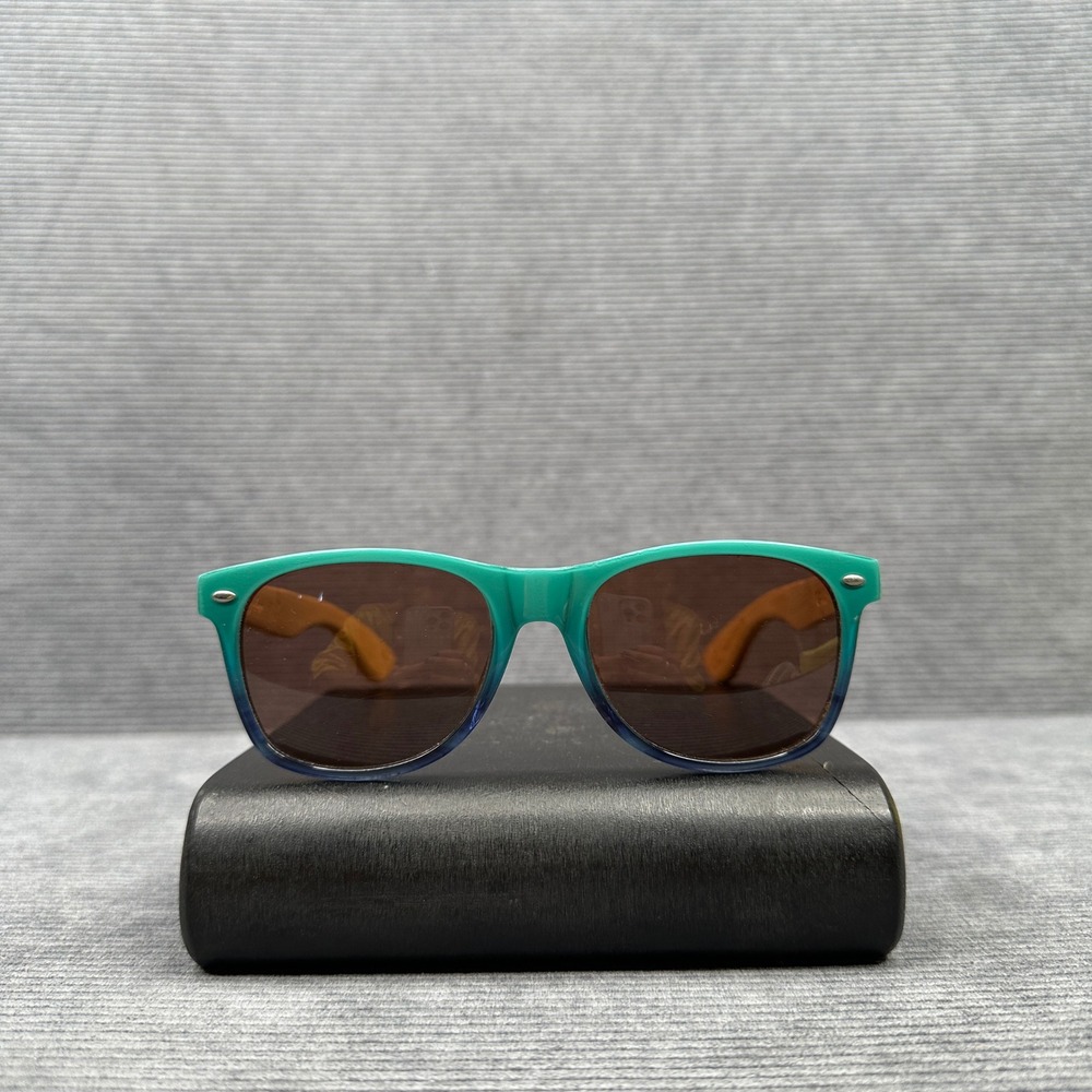 Ryder Beach Sunglasses Teal Blue Gradient Frame Bamboo Wood Temples